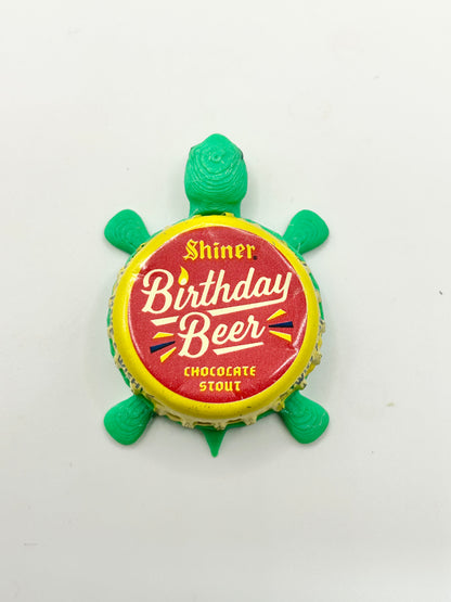 Shiner Birthday Beer Chocolate Stout - Bottle Cap Magnet Turtle Shell Shocked Art
