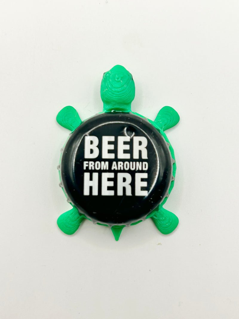 Beer From Around Here (Atlanta Brewing) - Bottle Cap Magnet Turtle Shell Shocked Art