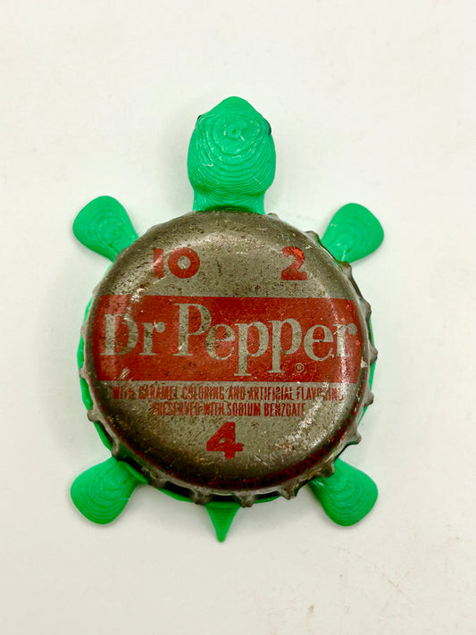 Dr Pepper Soda (Vintage Red Line) - Bottle Cap Magnet Turtle Shell Shocked Art