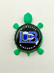 Lakefront Brewery (Blue Text) - Bottle Cap Magnet Turtle Shell Shocked Art