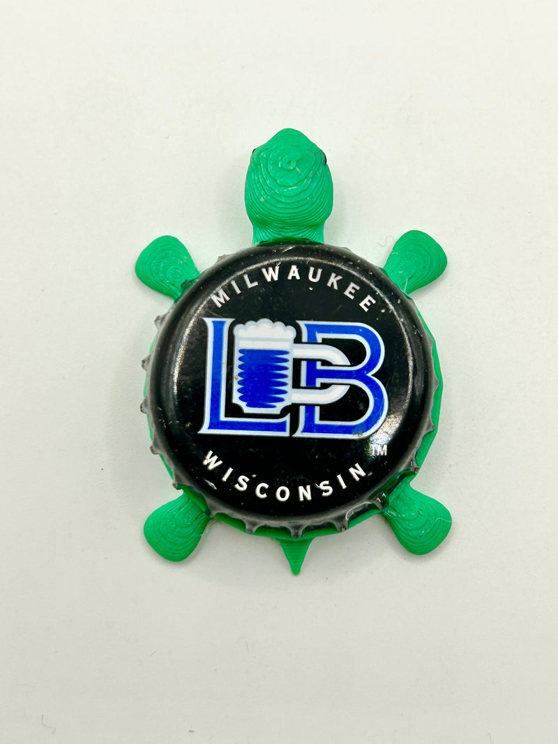 Lakefront Brewery (Blue Text) - Bottle Cap Magnet Turtle Shell Shocked Art