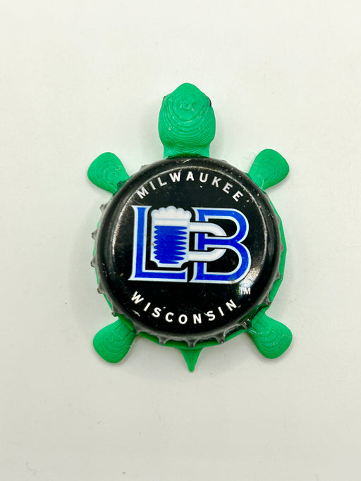 Lakefront Brewery (Blue Text) - Bottle Cap Magnet Turtle Shell Shocked Art
