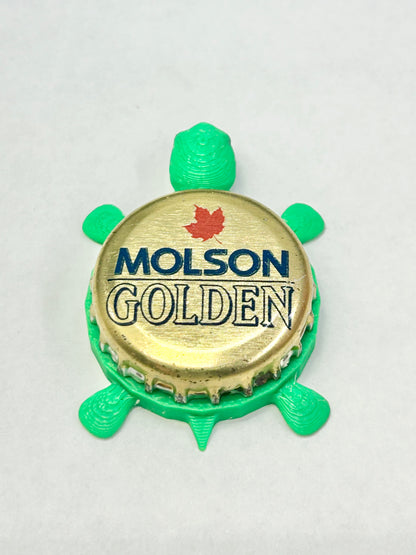 Molson Golden - Bottle Cap Magnet Turtle Shell Shocked Art