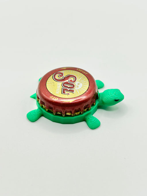 Sol Cerveza (Maroon Botder) - Bottle Cap Magnet Turtle Shell Shocked Art
