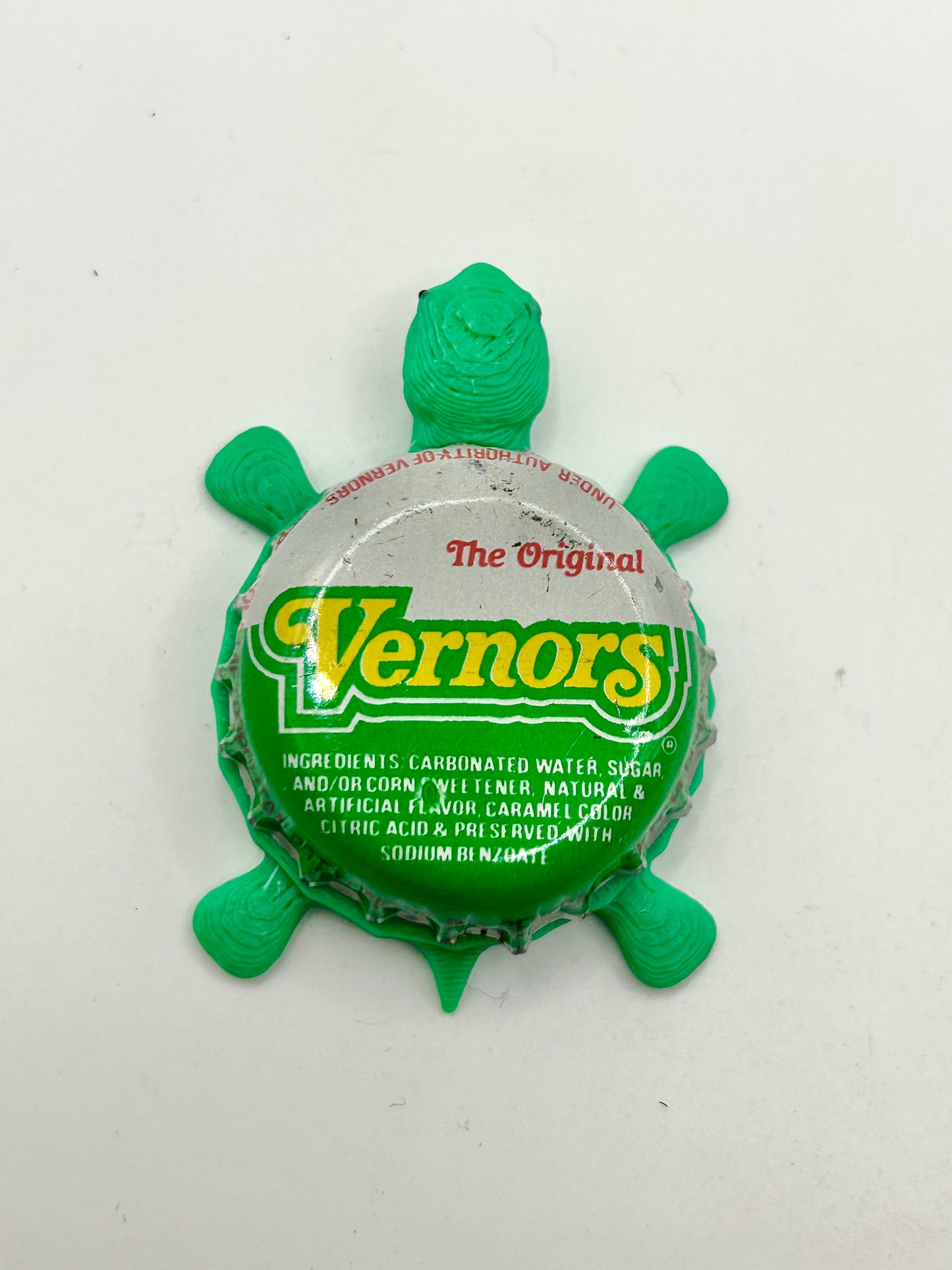 Vernors Soda (Green & White) - Bottle Cap Magnet Turtle Shell Shocked Art