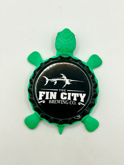 Fin City Brewing - Bottle Cap Magnet Turtle Shell Shocked Art