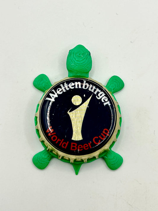Weltenburger (World Beer Cup) - Bottle Cap Magnet Turtle Shell Shocked Art