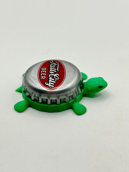 Falls City Beer - Bottle Cap Magnet Turtle Shell Shocked Art