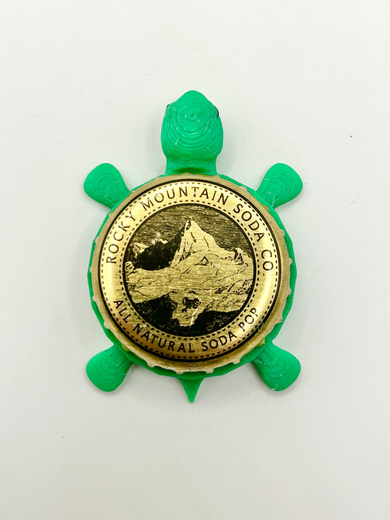 Rocky Mountain Soda - Bottle Cap Magnet Turtle Shell Shocked Art