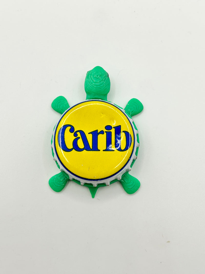Carib Beer - Bottle Cap Magnet Turtle Shell Shocked Art