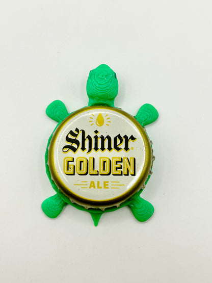 Shiner Golden Ale - Bottle Cap Magnet Turtle Shell Shocked Art