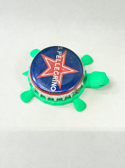 San Pellegrino (Blue) - Bottle Cap Magnet Turtle Shell Shocked Art