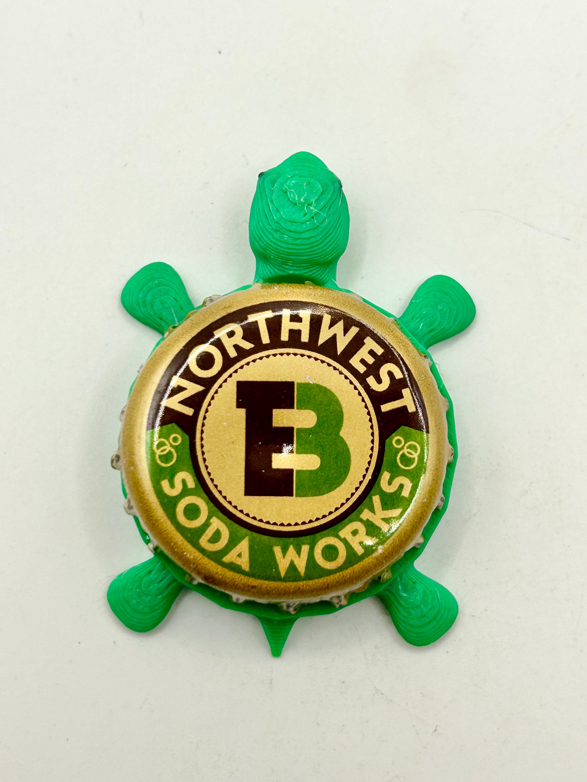 Northwest Soda Works  - Bottle Cap Magnet Turtle Shell Shocked Art