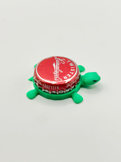 Leinenkugel's (Cursive Text Red) - Bottle Cap Magnet Turtle Shell Shocked Art