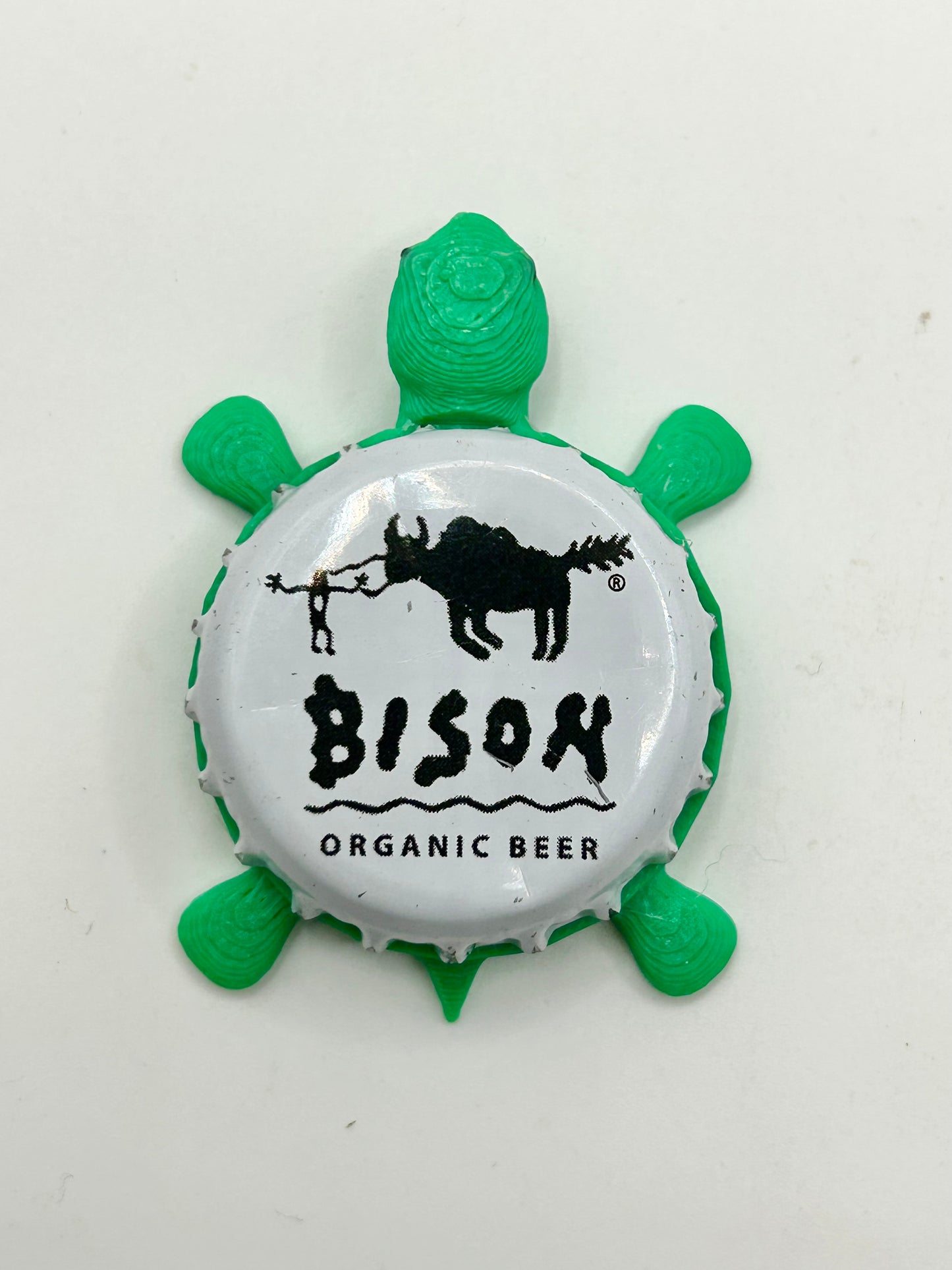 Bison Beer (White, Organic Beer) - Bottle Cap Magnet Turtle Shell Shocked Art