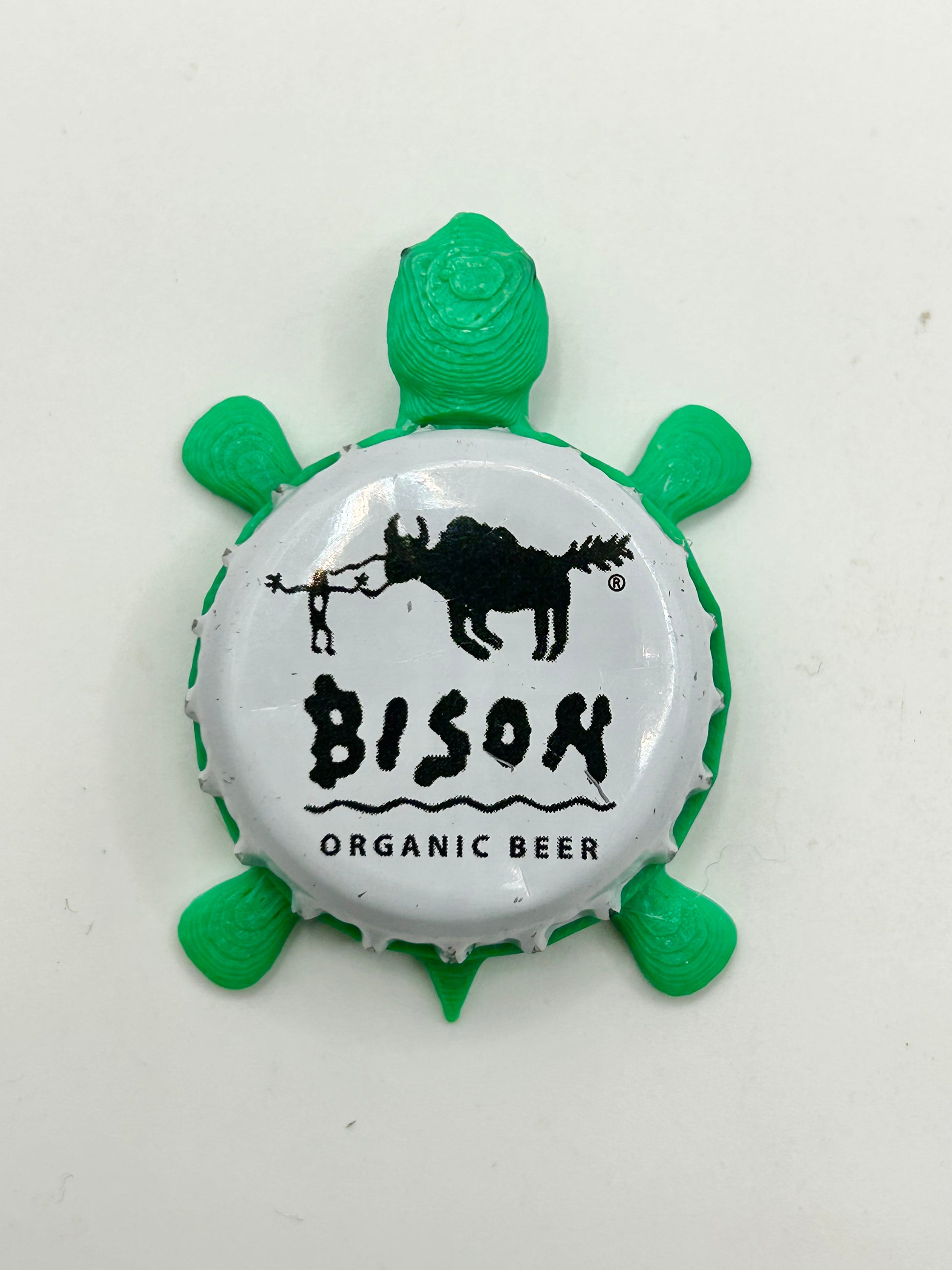 Bison Beer (White, Organic Beer) - Bottle Cap Magnet Turtle Shell Shocked Art