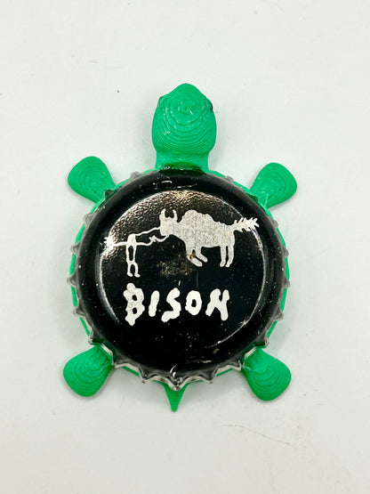 Bison Beer - Bottle Cap Magnet Turtle Shell Shocked Art