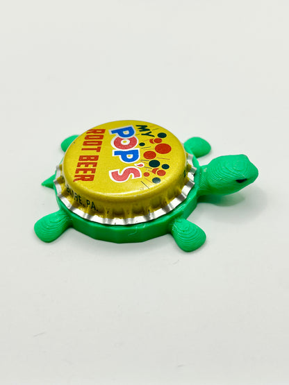 My Pop’s Root Beer - Bottle Cap Magnet Turtle Shell Shocked Art