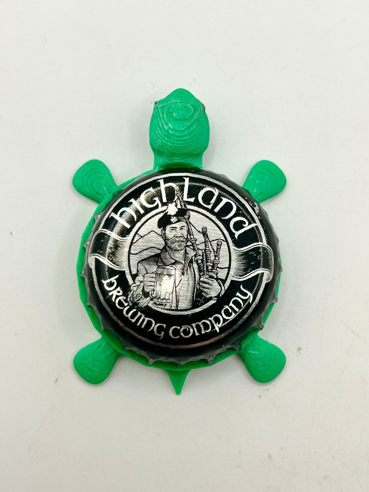 Highland Brewing (Black) - Bottle Cap Magnet Turtle Shell Shocked Art