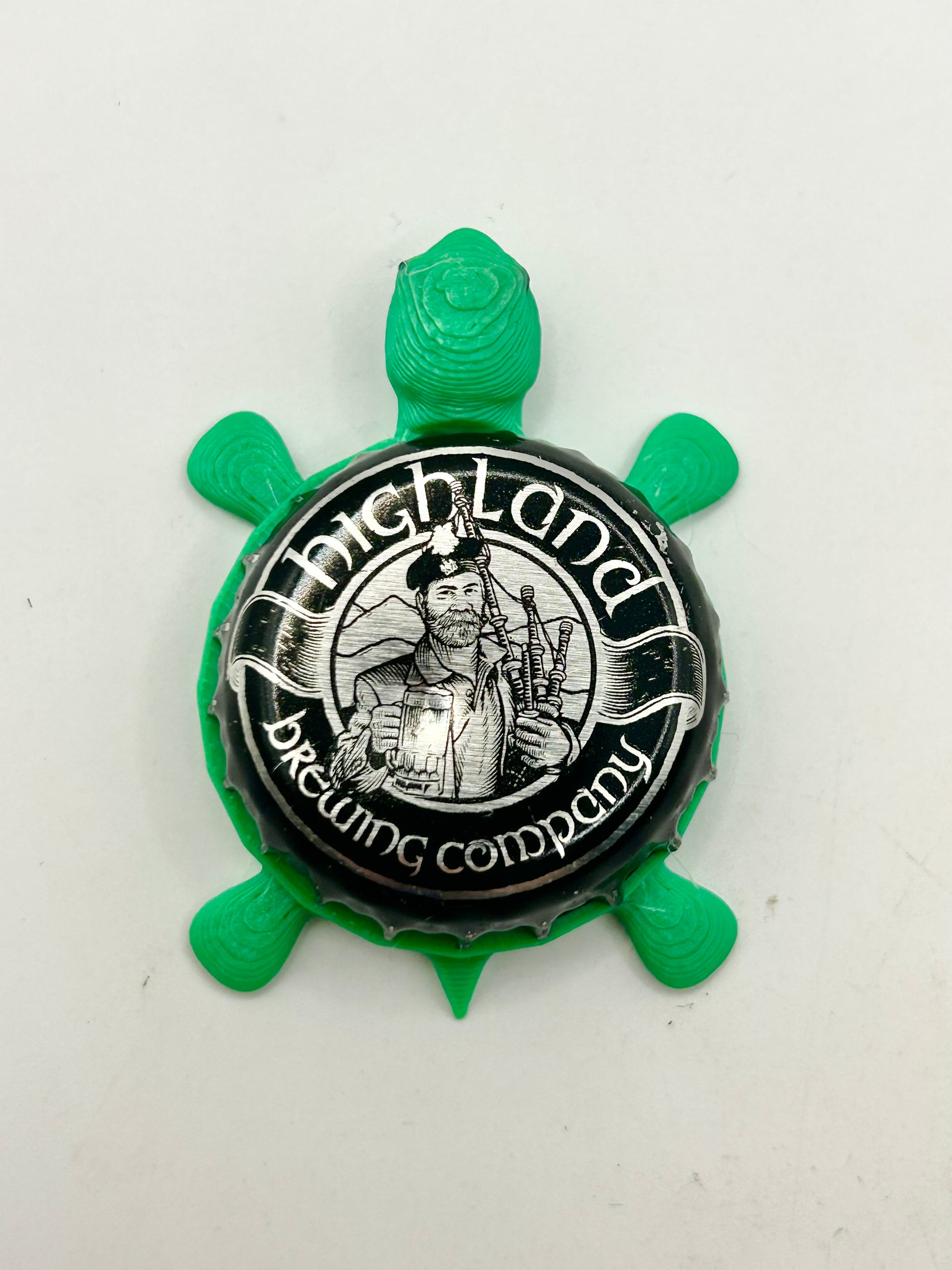 Highland Brewing (Black) - Bottle Cap Magnet Turtle Shell Shocked Art