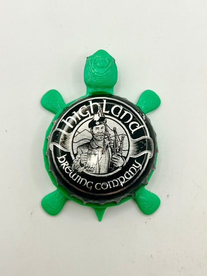 Highland Brewing (Black) - Bottle Cap Magnet Turtle Shell Shocked Art