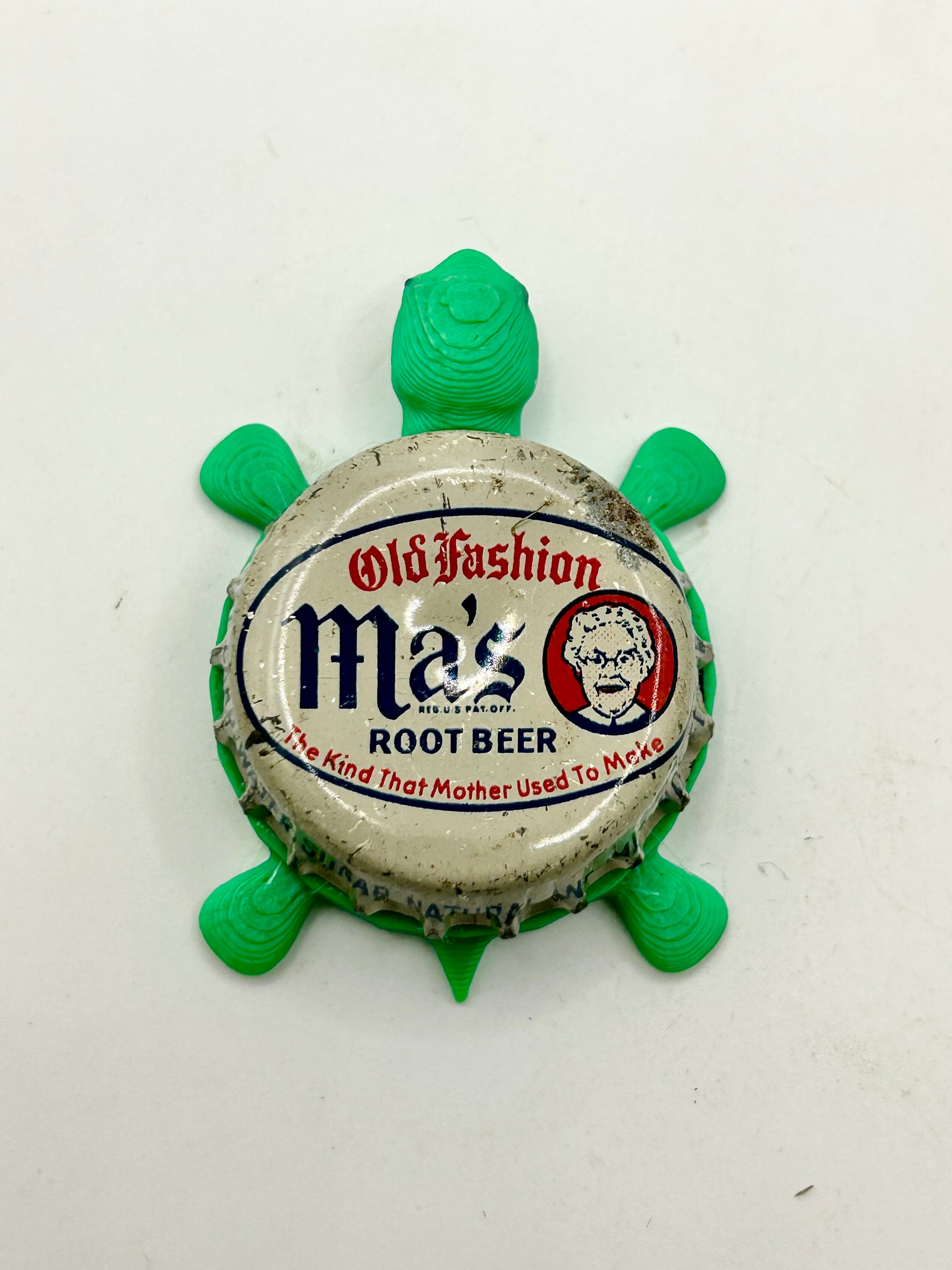 Ma’s Root Beer Soda (Vintage) - Bottle Cap Magnet Turtle Shell Shocked Art