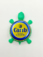 Carib Lager Beer - Bottle Cap Magnet Turtle Shell Shocked Art