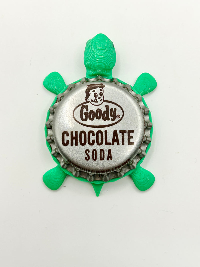 Goody Chocolate Soda - Bottle Cap Magnet Turtle Shell Shocked Art