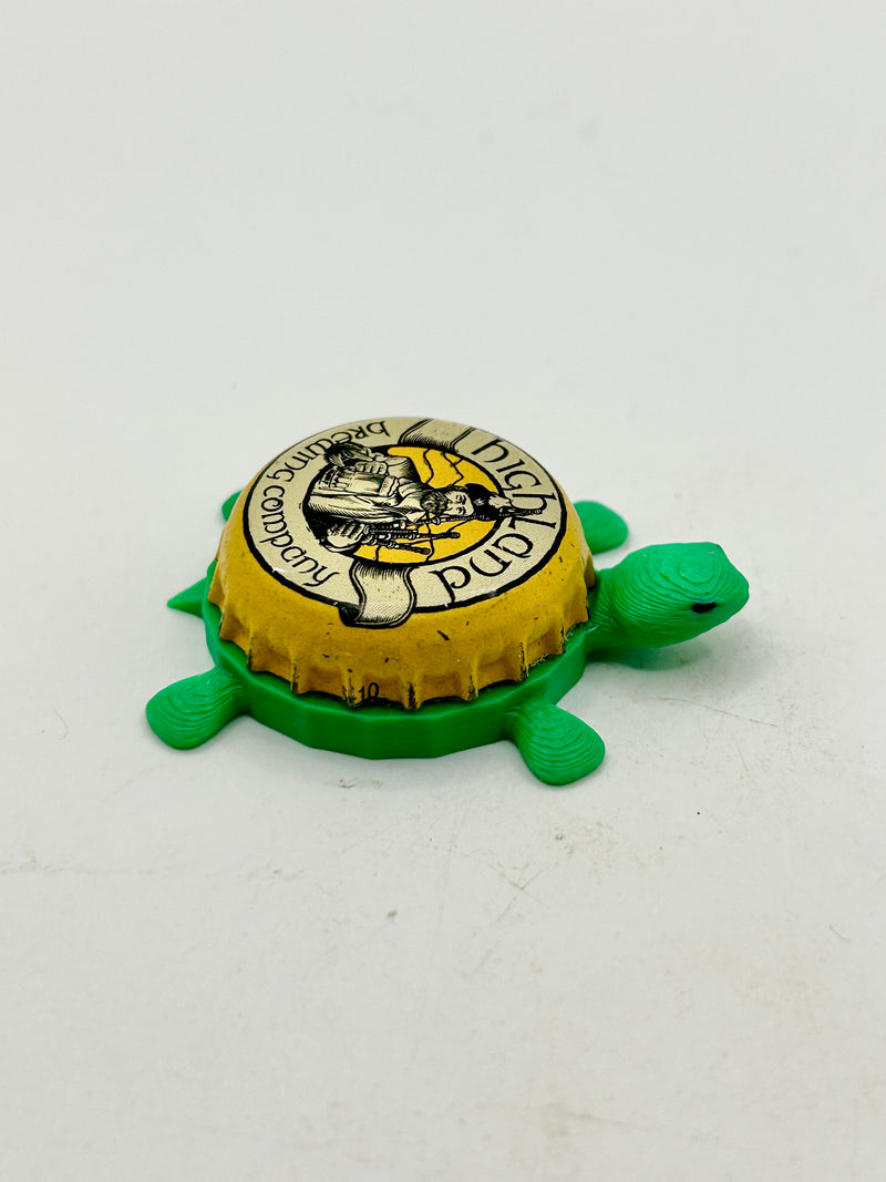 Highland Brewing (Yellow) - Bottle Cap Magnet Turtle Shell Shocked Art