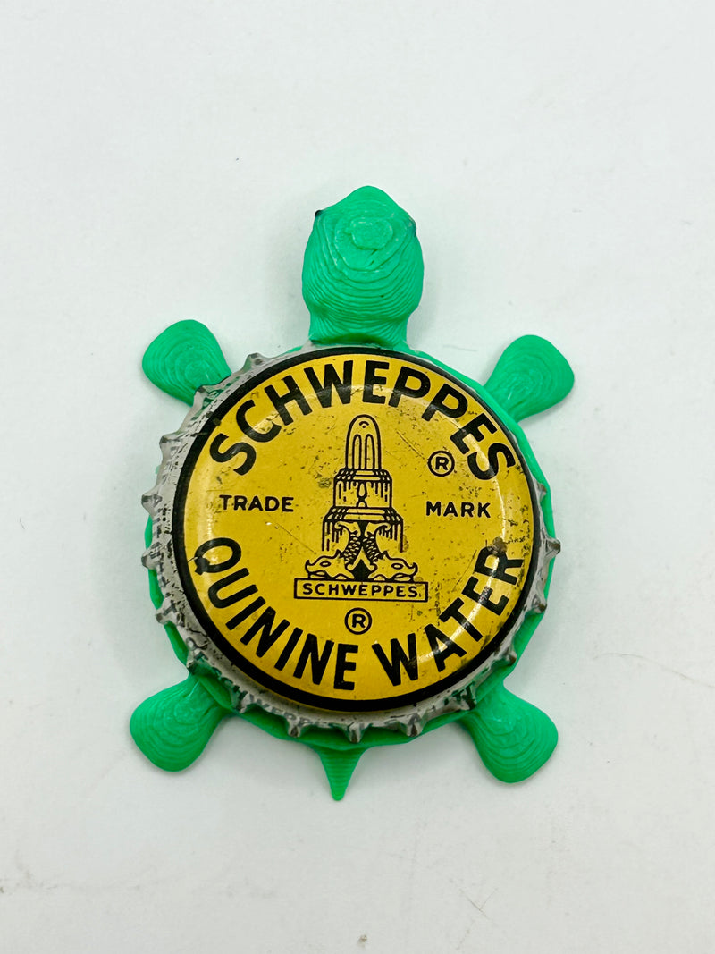 Schweppes Quinine Water - Bottle Cap Magnet Turtle Shell Shocked Art