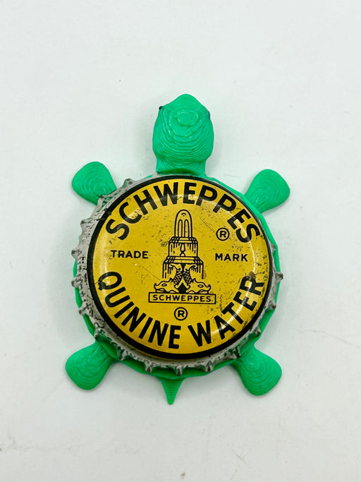 Schweppes Quinine Water - Bottle Cap Magnet Turtle Shell Shocked Art