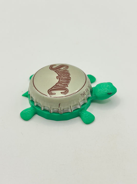 Saranac (Red Text) - Bottle Cap Magnet Turtle