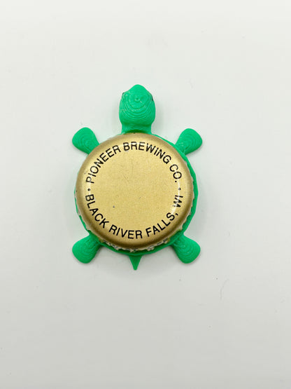 Pioneer Brewing - Bottle Cap Magnet Turtle Shell Shocked Art