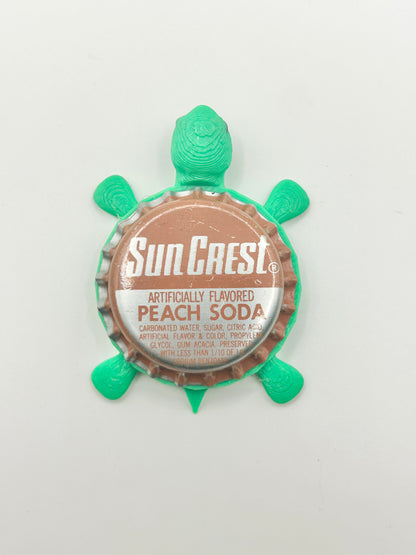Sun Crest Peach Soda - Bottle Cap Magnet Turtle Shell Shocked Art