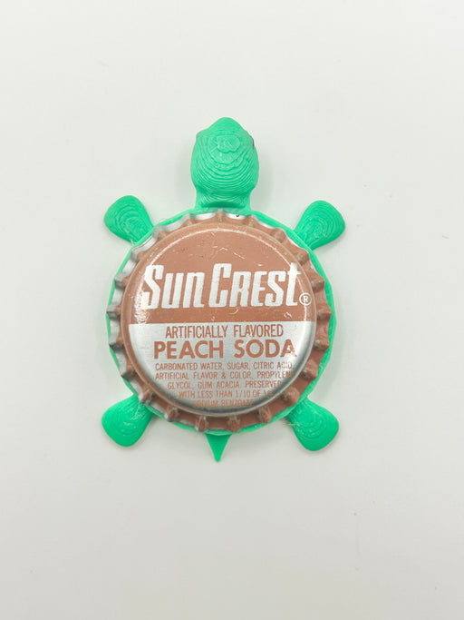 Sun Crest Peach Soda - Bottle Cap Magnet Turtle Shell Shocked Art