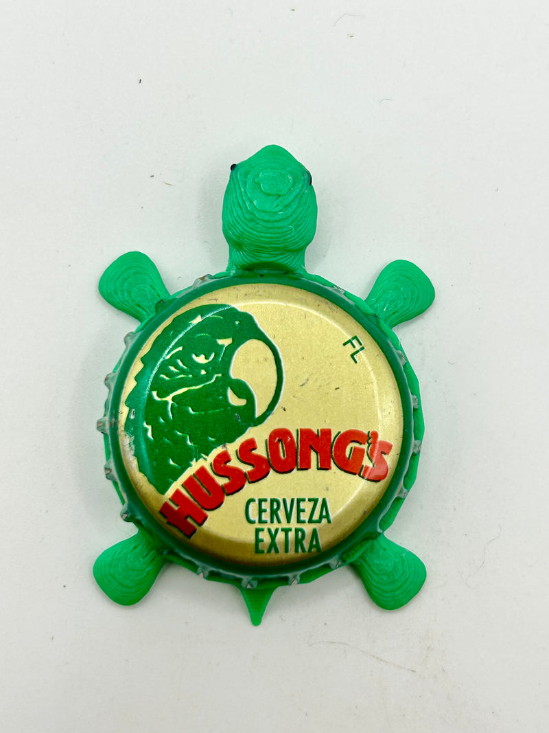 Hussong’s Cerveza Extra - Bottle Cap Magnet Turtle Shell Shocked Art