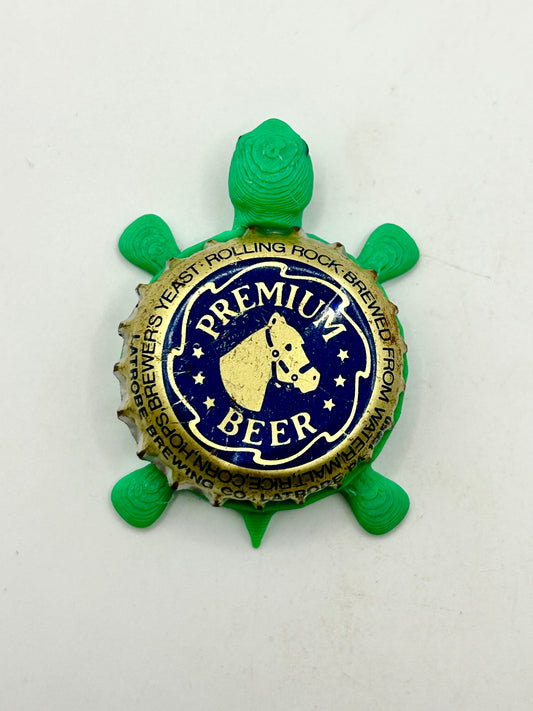 Rolling Rock Premium Beer (Vintage) - Bottle Cap Magnet Turtle Shell Shocked Art