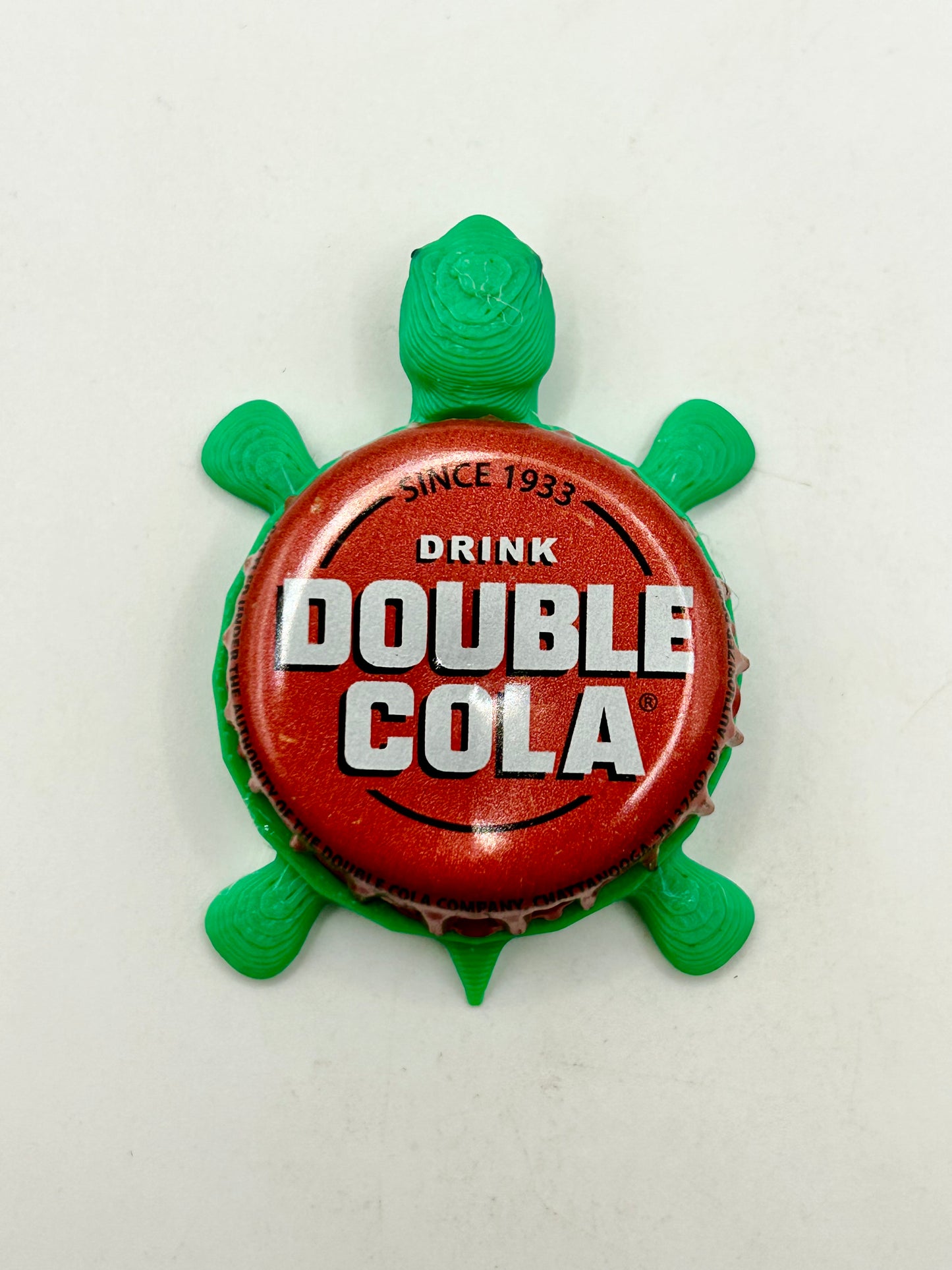 Drink Double Cola - Bottle Cap Magnet Turtle Shell Shocked Art