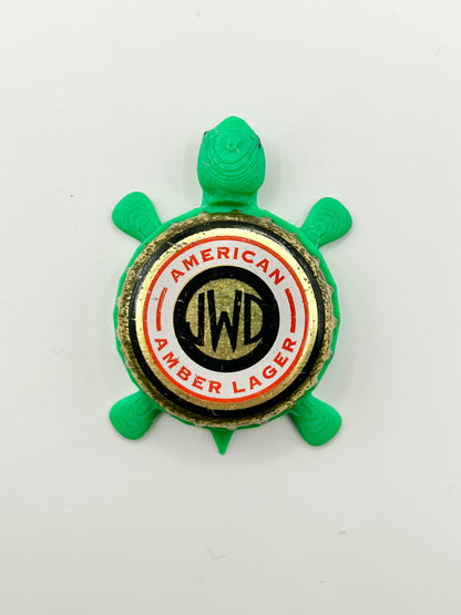 Dundee’s JWD American Amber Lager - Bottle Cap Magnet Turtle Shell Shocked Art
