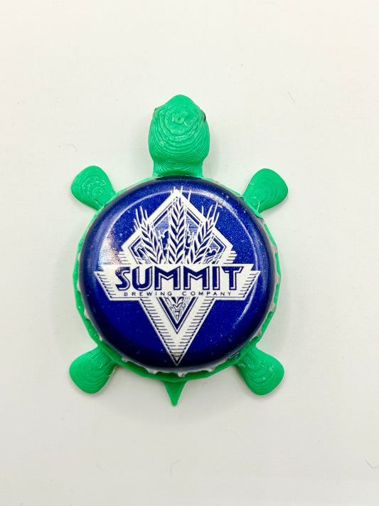 Summit Brewing (Blue) - Bottle Cap Magnet Turtle