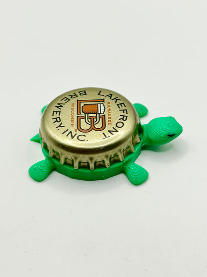 Lakefront Brewery (Gold) - Bottle Cap Magnet Turtle Shell Shocked Art