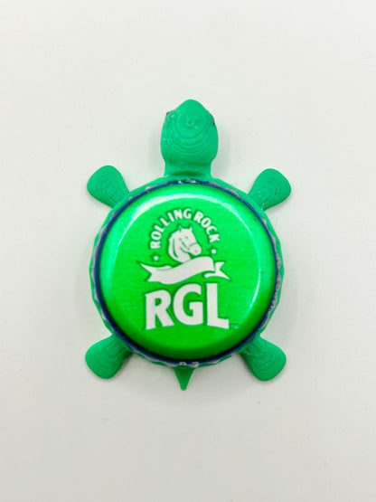 Rolling Rock RGL (Rock Green Light) - Bottle Cap Magnet Turtle Shell Shocked Art
