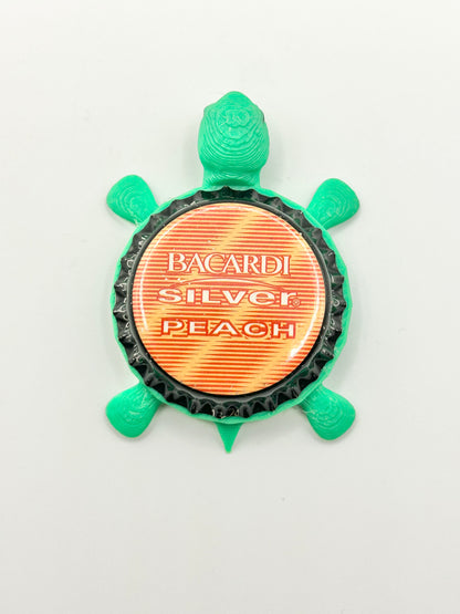 Bacardi Silver Peach - Bottle Cap Magnet Turtle Shell Shocked Art