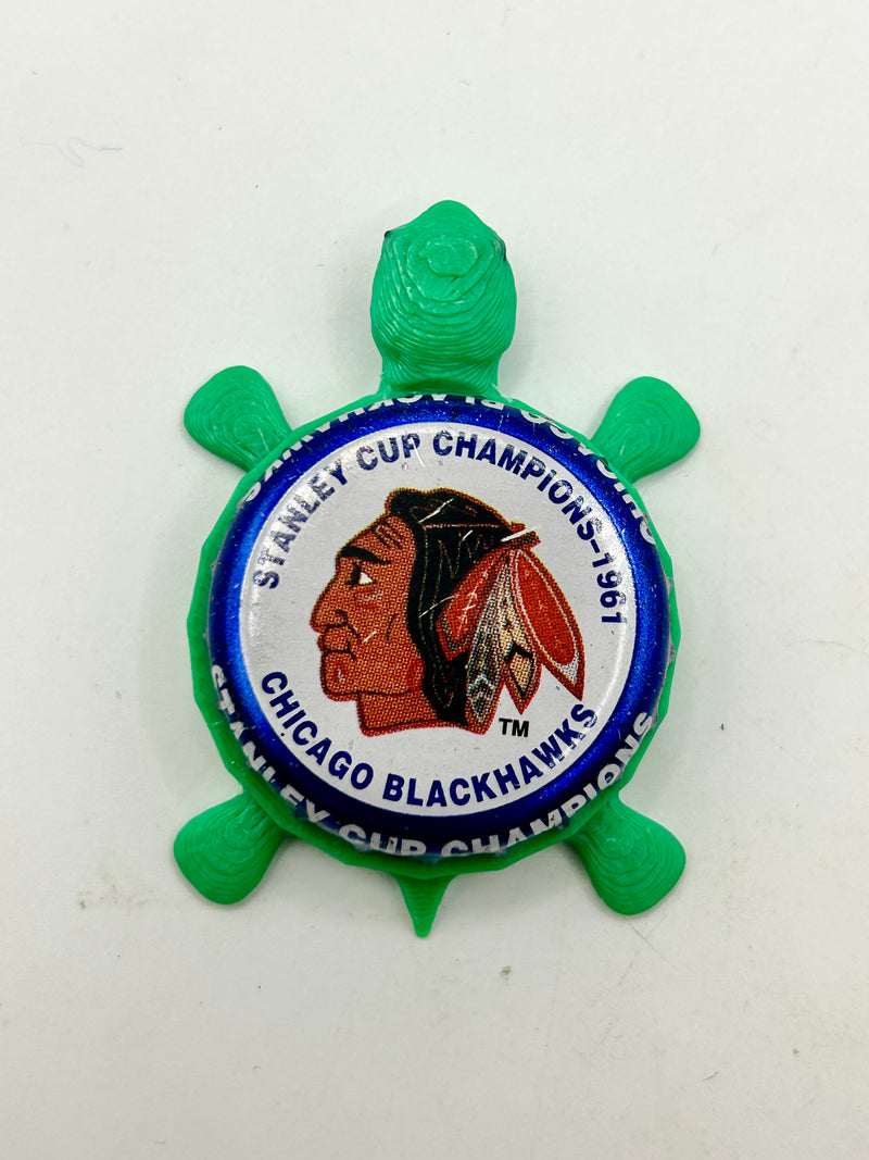 Chicago Blackhawks Stanley Cup Champions (1961) - Bottle Cap Magnet Turtle Shell Shocked Art