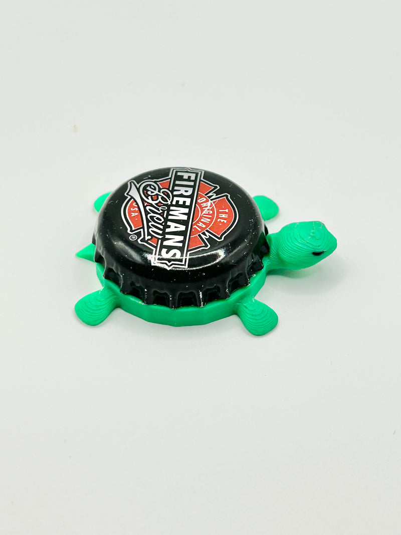 Firemans Brew (Black) - Bottle Cap Magnet Turtle Shell Shocked Art