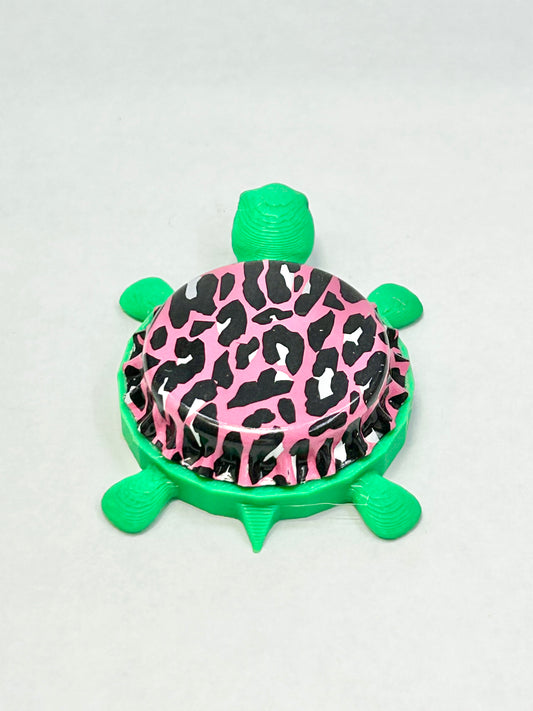Pink Cheetah Print - Bottle Cap Magnet Turtle
