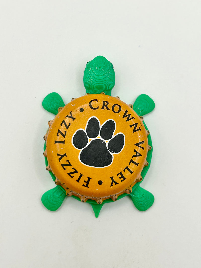 Fizzy Izzy Crown Valley Root Beer - Bottle Cap Magnet Turtle Shell Shocked Art