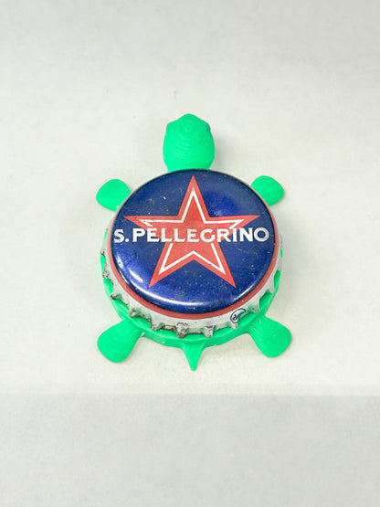 San Pellegrino (Blue) - Bottle Cap Magnet Turtle Shell Shocked Art