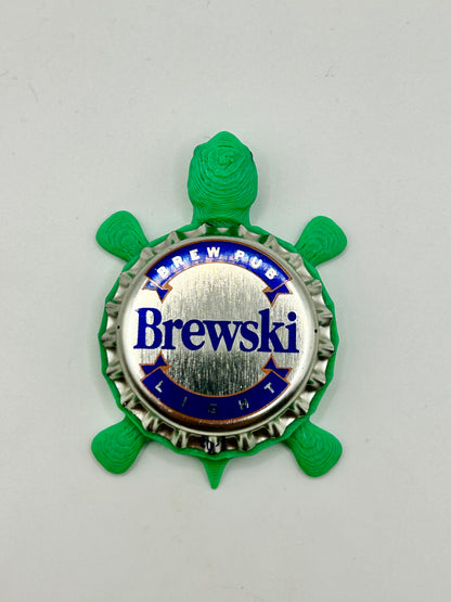 Brewski Beer - Bottle Cap Magnet Turtle Shell Shocked Art