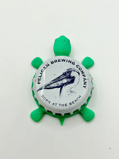 Pelican Brewing (Black) - Bottle Cap Magnet Turtle Shell Shocked Art
